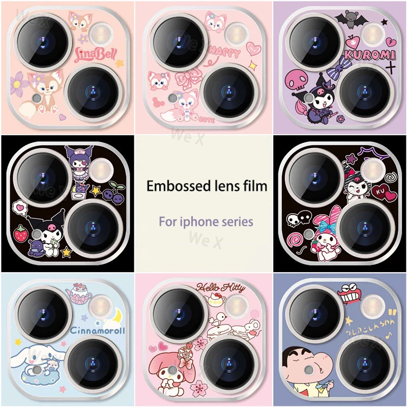 

Kuromi My Melody Cartoon Protective Glass Film Tempered Glass For iPhone 14 13 12 Pro 11 Back Cover Camera Lens Screen Protector