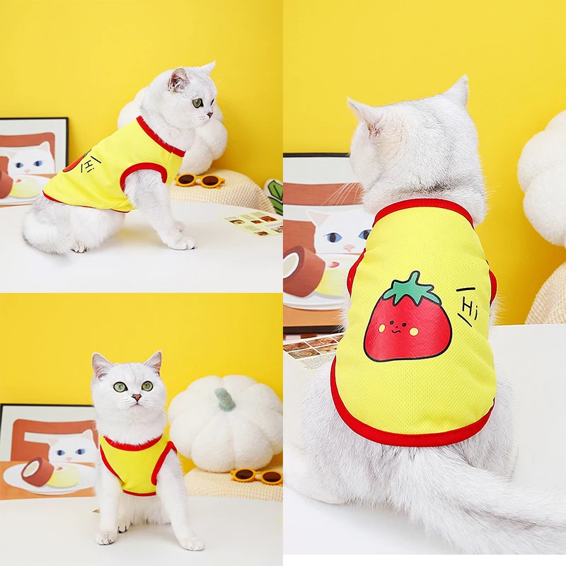 

Cartoon Dog Clothes For Small Dogs Cute Strawberry Cats Vest Spring Summer Breathable Puppy Shirt French Bulldog Pet Clothing
