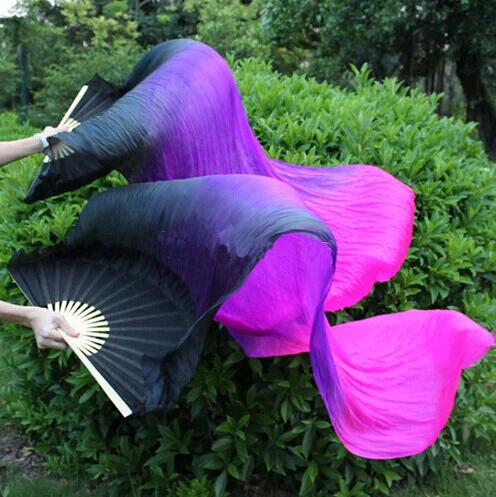 Новое поступление (1 шт. левая + 1 шт. правая) 180 см Веер-вуали из натурального шелка для танца живота китайские Веер-веер из шелка черный + фиолетовый + фуксия Новое поступление (1 шт. левая + 1 шт. правая) 180 см Веер-вуали из натурального шелка для танца живота китайские Веер-веер из шелка черный + фиолетовый + фуксия