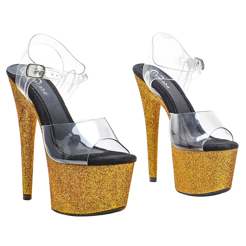 Leecabe New Pretty Glitter heels Women's Platform Sandals Pole Dancing Shoes 17cm/7Inch High Heels Shoes party pole dance shoe