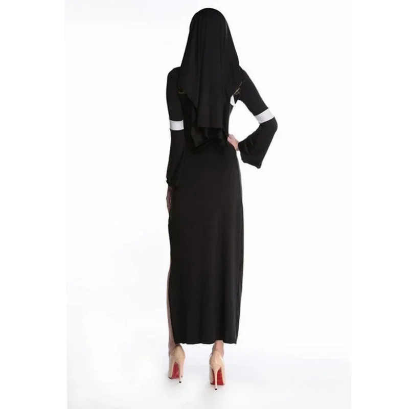 Хэллоуин горячий черный сексуальный католический монах косплей костюм монахини