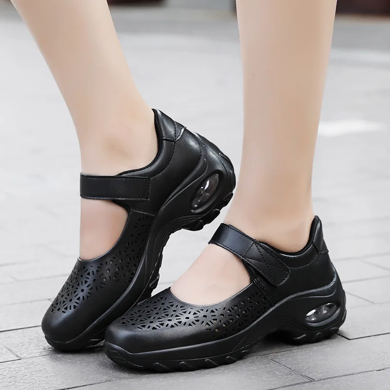 

Women Sports Shoes Casual Breathable Round Shape Solid Color Mid Heel Non Slip for Sandalsair Cushion
