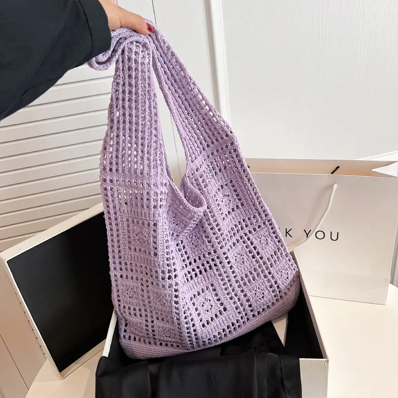 

Women's Shoulder Bag Large Hollow Out Bucket Bags for Women 2023 Cotton Cloth Fashion Korean Female Students School Bag Handbags