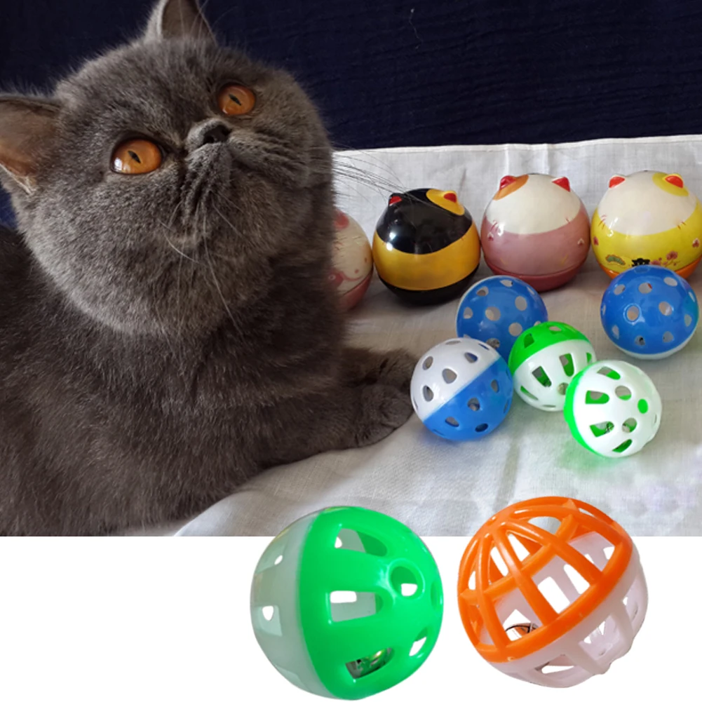 

18Pcs/set 4cm Plastic Pet Cat Kitten Play Balls with Jingle Bell Pounce Chase Rattle Toy Colourful Cat Pet Supplies