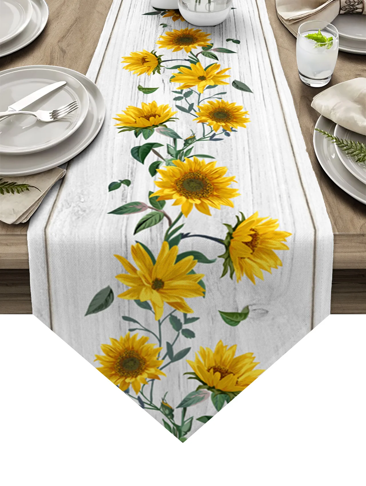 

Sunflower Texture Wood Grain Retro Modern Table Runner Wedding For Party Event Home Decoration Table Cover Mat Decor Accessories