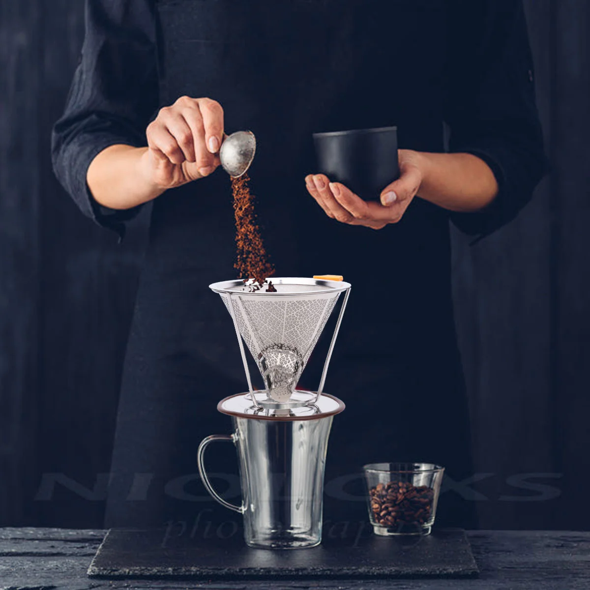 

1Pc 125ML Stainless Steel Double-Layer Coffee Filter Filter Stainless Steel 304 Drip Filter Funnel (Silver)