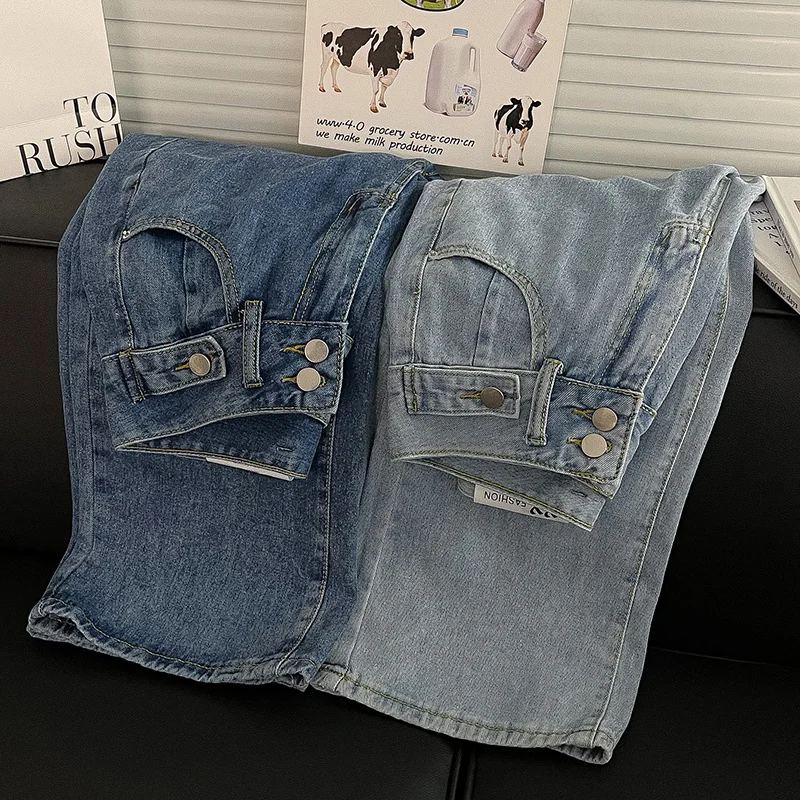

Милые джинсы для девочек в Корейском стиле, Весенняя модная одежда для школы, штаны с широкими штанинами, штаны