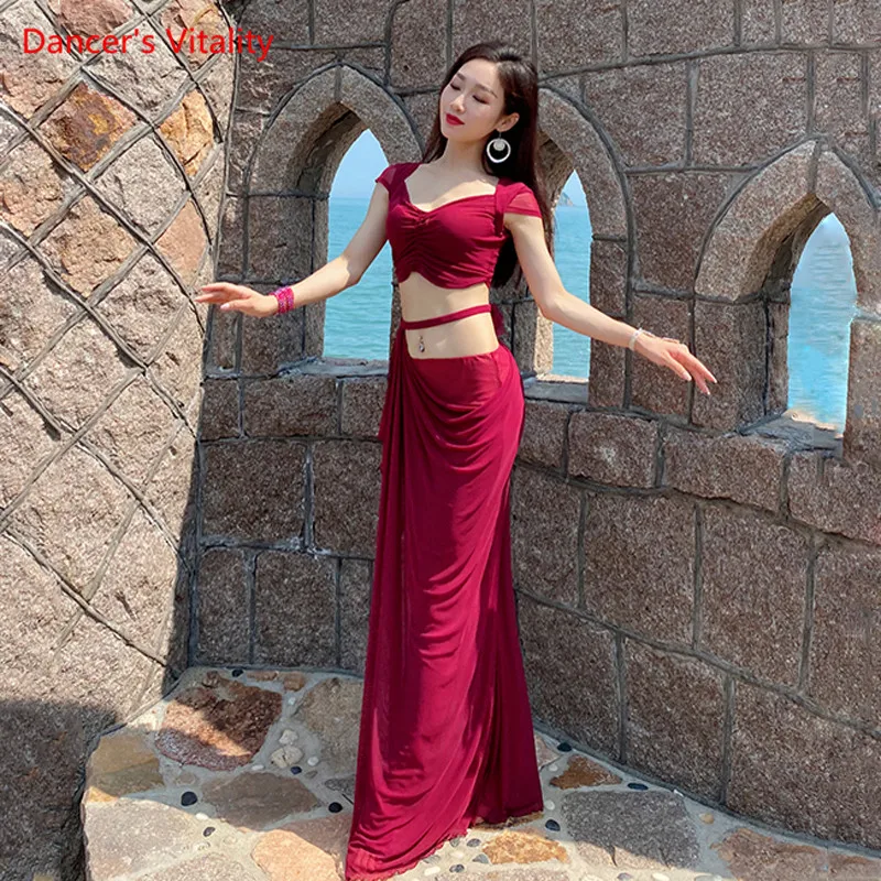 Belly Dance Summer Female Adult Temperament Top Suit Practice Clothes Oriental Dancewear Shirt Performance Skirt Women | Тематическая