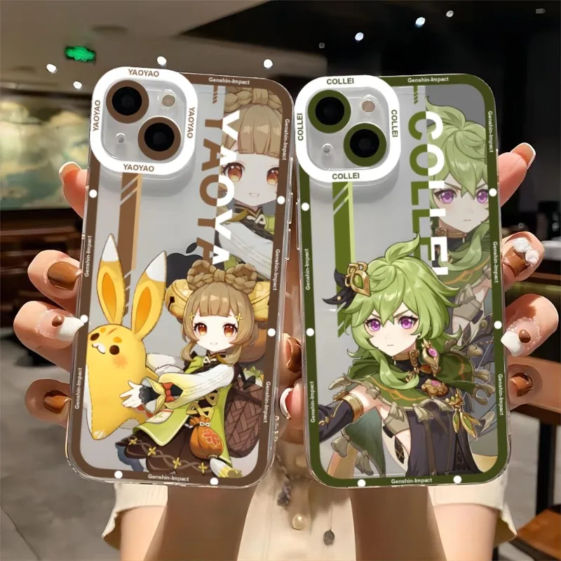 

Anime Genshin Impact Phone Case Telefoon For IPhone 14ProMax 13 14 12 11 Pro Max Mini Transparent Fundas Soft Cover