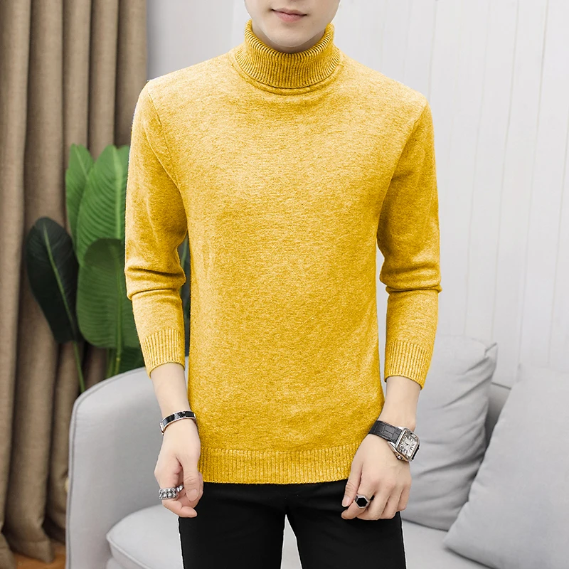 

2022 New Winter Pullovers Men's Turtleneck Sweaters Cotton Slim Knitted Men Solid Color Casual Sweaters Male Knitwear Pullover