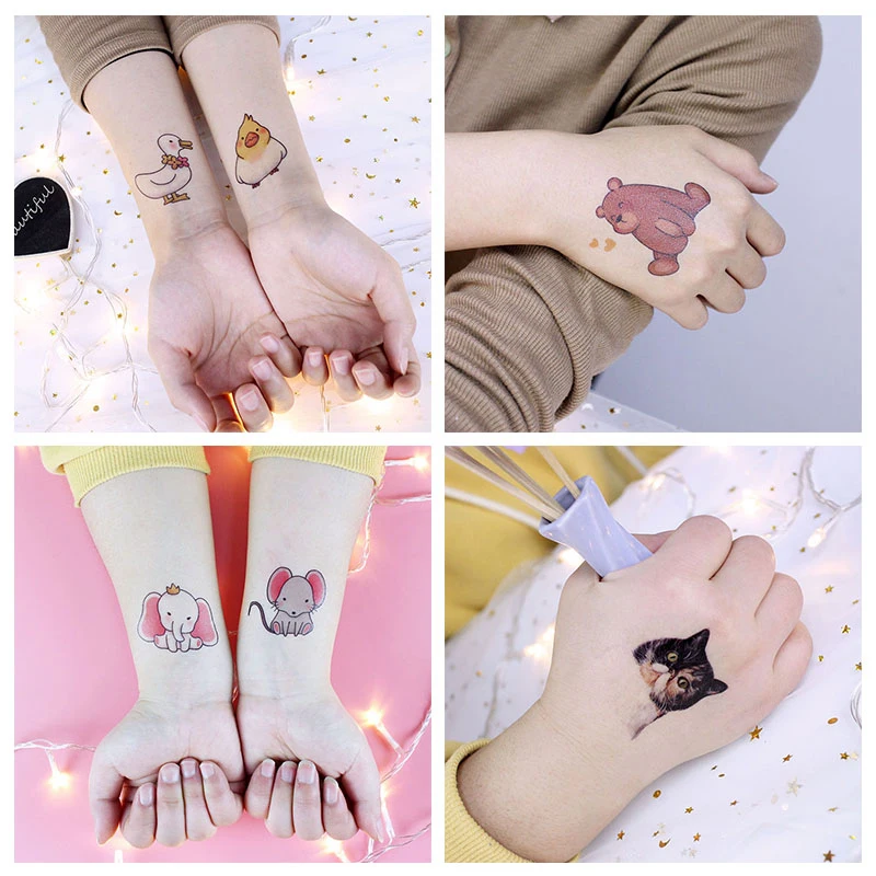 VeeCharm-милые временные тату-наклейки с животными для детей и девочек утка слон Сова