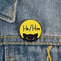 he him cat printed pin custom funny vintage brooches shirt lapel teacher bag cute badge cartoon pins for lover girl friends