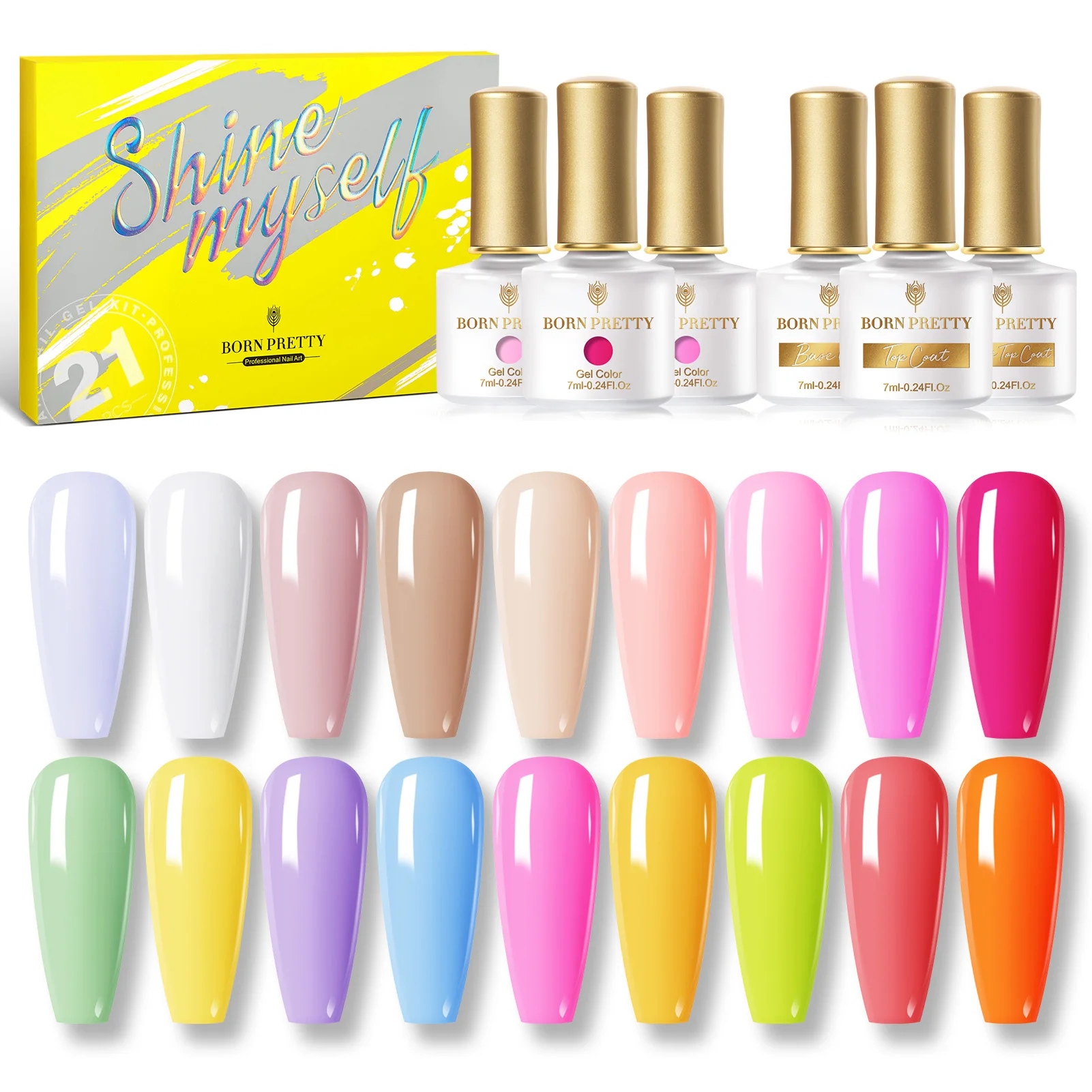 

BORN PRETTY 21 шт. летний цвет s набор гель-лаков для ногтей Off UV LED цветной Гель-лак с блестками набор с базовым гелевым верхним слоем
