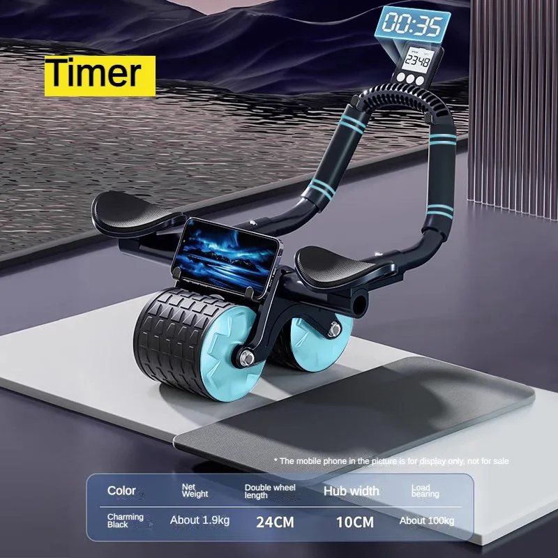 

2 in 1 Abdominal Roller Wheel Automatic Rebound with Timer Abdominal Wheel Phone Holder for Abdominal and Core Strength Training