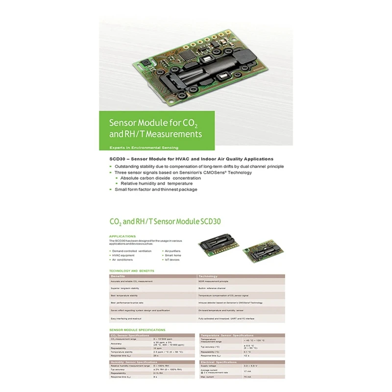 Модуль датчиков качества воздуха SCD30 для измерений CO2 и RH/T I2C Modbus PWM