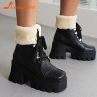 karinluna ins hot women boots keep warm thick platform shoes ladeis ankle boots lace up sewing round toe female shoes winter