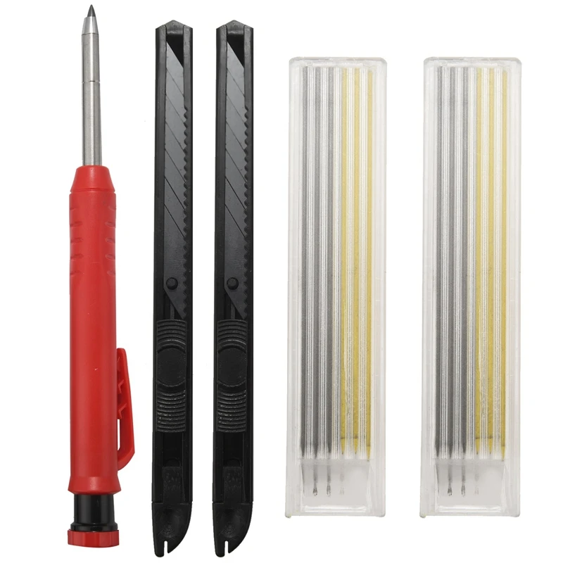 

2 Pcs Solid Carpenter Pencil, With 12 Refills And 2 Utility Knife Built-In Pencil Sharpener Lead Construction Pencils