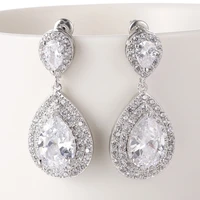 lxoen fashion luxury pear drop earrings with water drop cubic zircon silver color earrings jewelry gift pendientes
