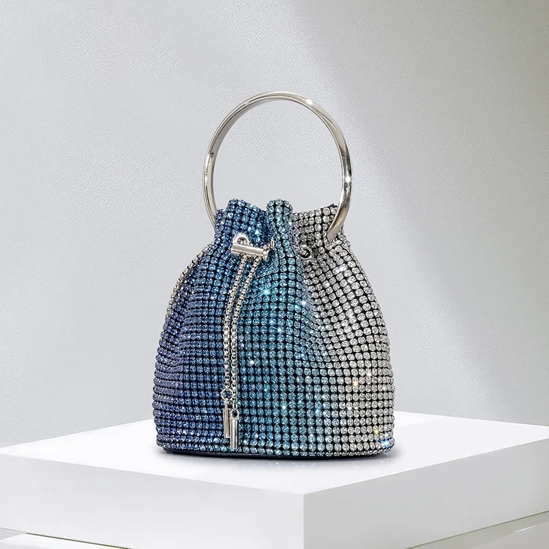 

Fashion Gradient Diamonds Bucket Bag Rhinestones Women Handbag Luxury Shinny Shoulder Crossbody Bags Glitter Evening Party Purse