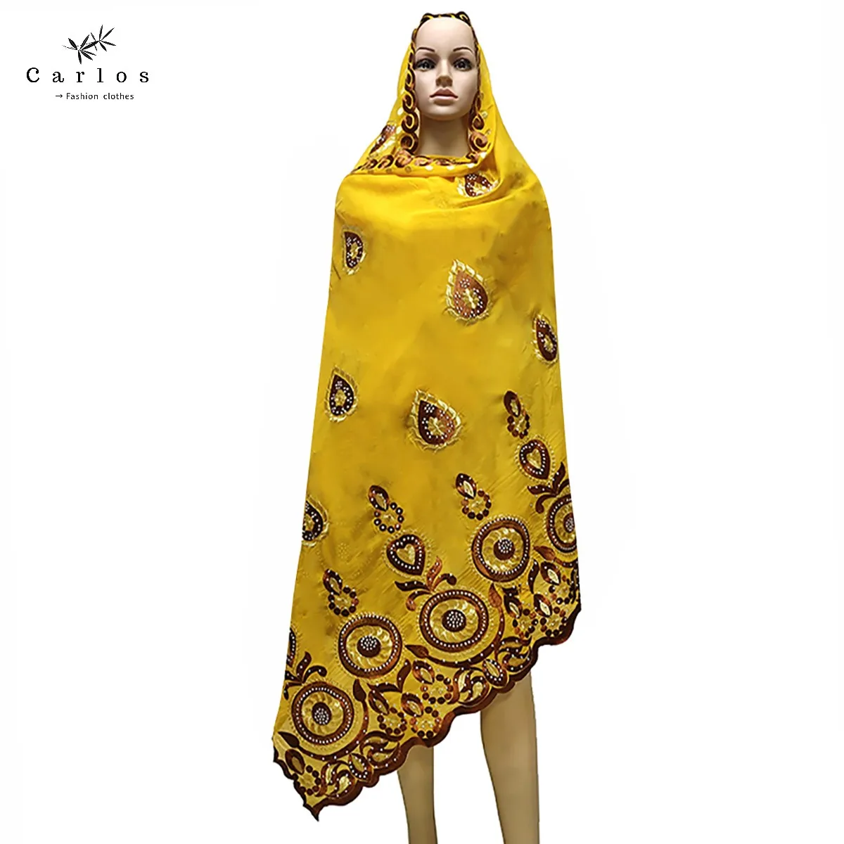 Лидер продаж 2022 большой мусульманский женский шарф из 100% хлопка вышитый