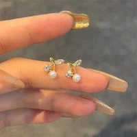 2022 new fashion trend sweet and cute fruit cherry pearl stud earrings women romantic zircon birthday jewelry gift wholesale