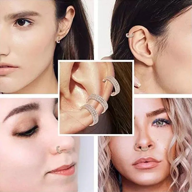 G23 Titanium Ear Cartilage Earring PIERC Ear Tragus Three Rows Zircon Paved Face Segment Ring Nose Hoops Piercing Body Jewelry