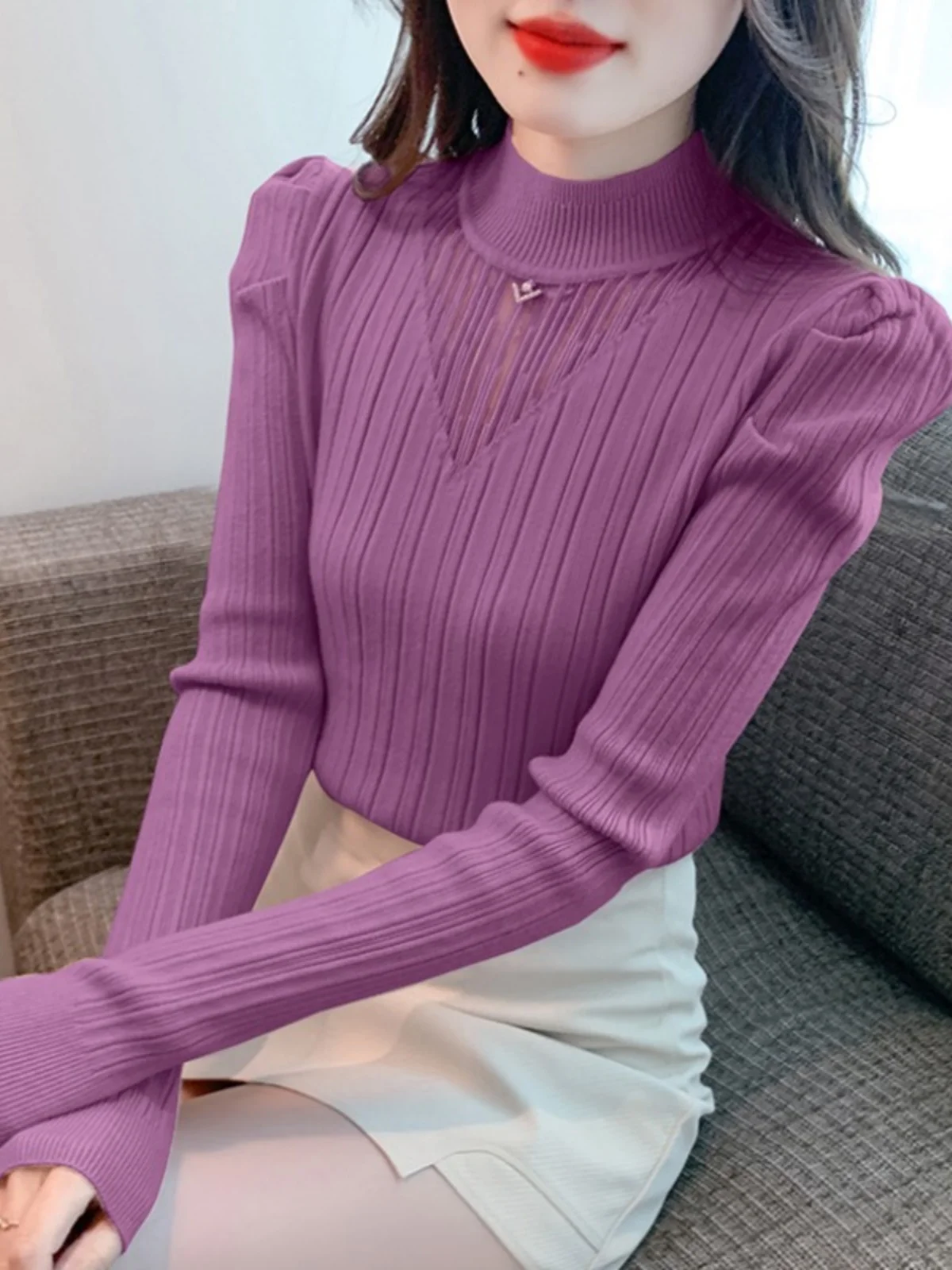 Вязаная женская одежда с длинными рукавами и высоким воротником в стиле хитрый