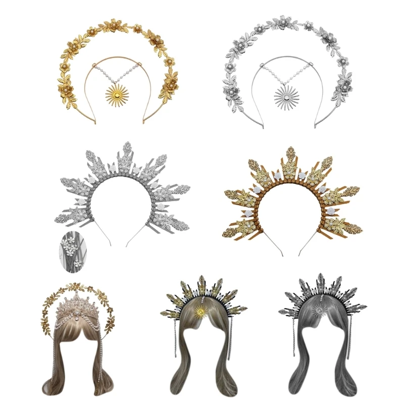 

Женская винтажная повязка на голову, Великолепная тиара в стиле барокко, головной убор богини, принцессы, короны G5AE