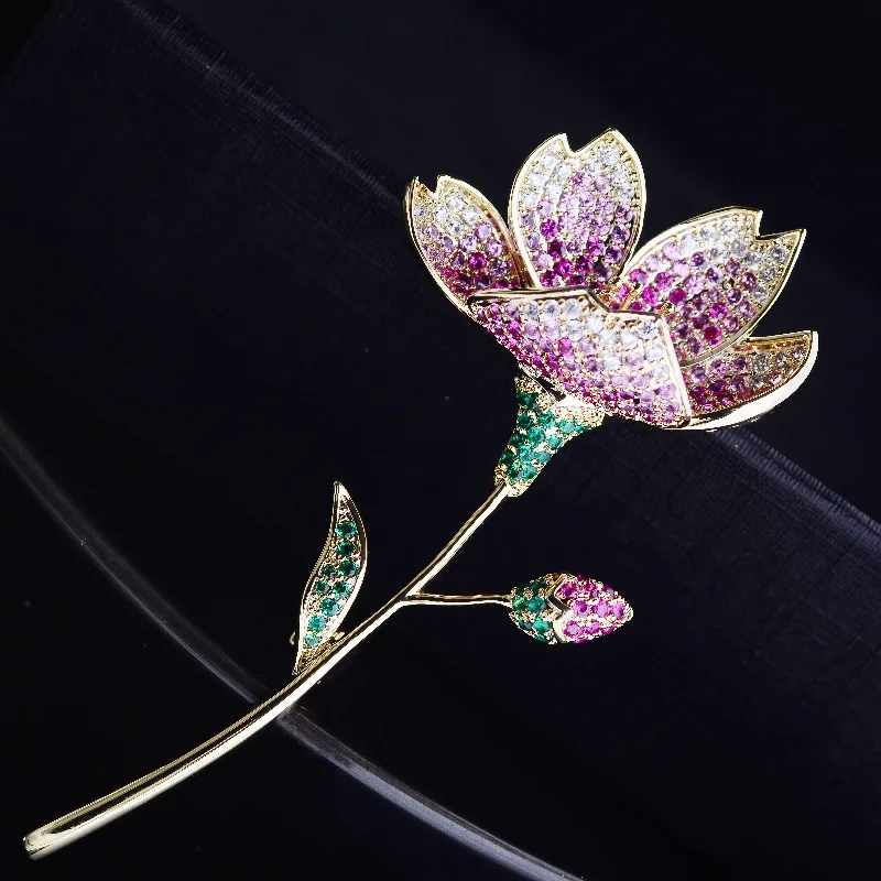 

European and American Style Temperament Flowers Full Inlaid Zircon Brooch Fashion Pin High-end Luxury Creative Corsage Female