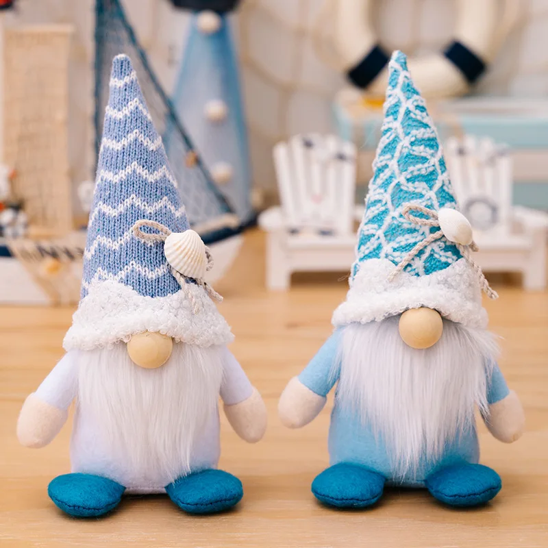 

Blue Series Couple Models Gnomes Plush Doll Summer Tomte Ornaments Ocean Faceless Rudolph Dwarf Festive Party Decor