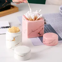 Nordic Marble Stripes Toothpick Holder Ceramic with Cover Dust Proof Organizer Cotton Swab Box Bathroom Accessories Storage Box