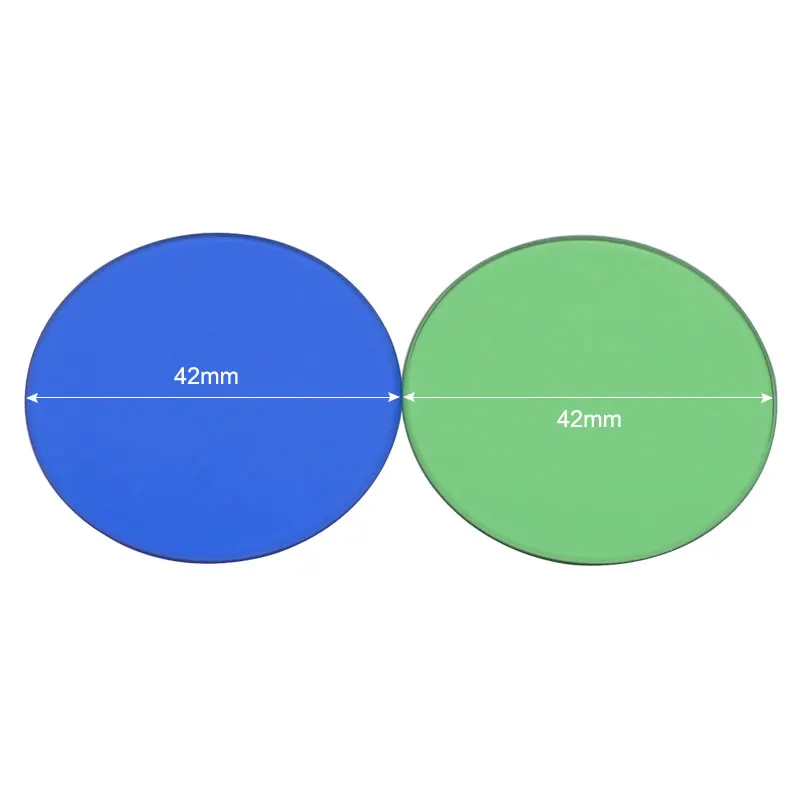 Зеленый сине-белый биологический микроскопный фильтр диаметром 42 мм, прозрачное оптическое стекло толщиной 1,5 мм, с аксессуарами.