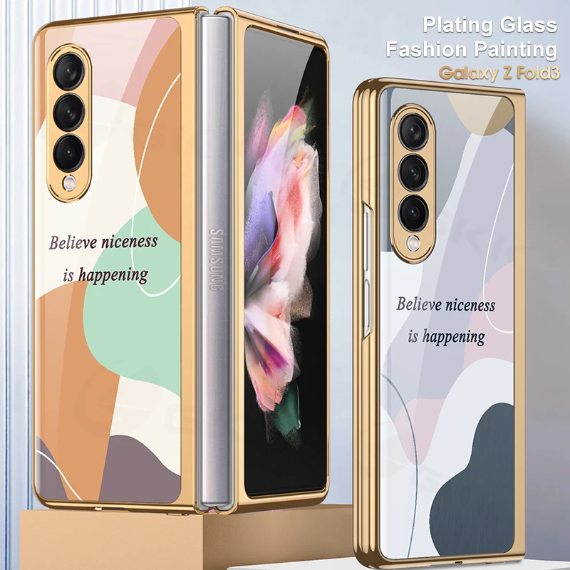 

GKK Original Tempered Glass Phone Case For Samsung Galaxy Z Fold 3 2 5G Case Plating Frame Hard Cover For Samsung Z Fold3 2 5G