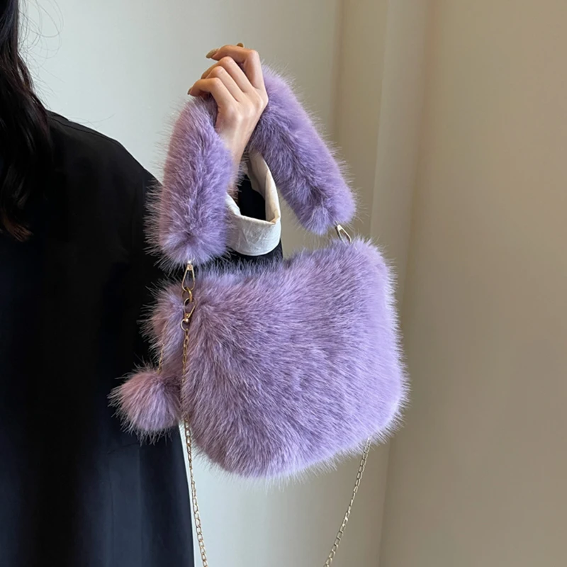 Стильная Мягкая Женская Роскошная пушистая плюшевая сумка Повседневная простая