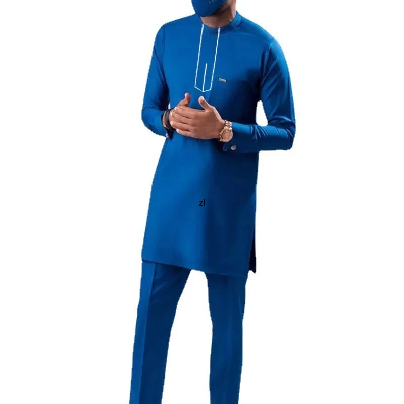 

African Sets For Men Dashiki Clothes Long Sleeve Shirt Pants Set Solid Color Tops Trouser Suit Men's Traditional Africa Clothing