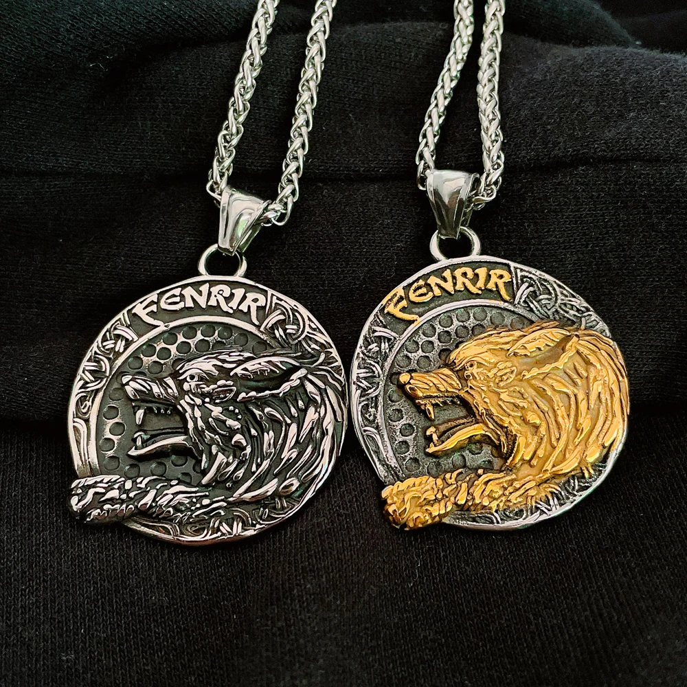 Винтажное ожерелье викингов Fenrir Wolf мужское Скандинавское из нержавеющей стали