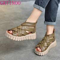 gktinoo 2022 women gladiator sandals summer cool boots open toe genuine leather back zipper wedges platform casual sandals