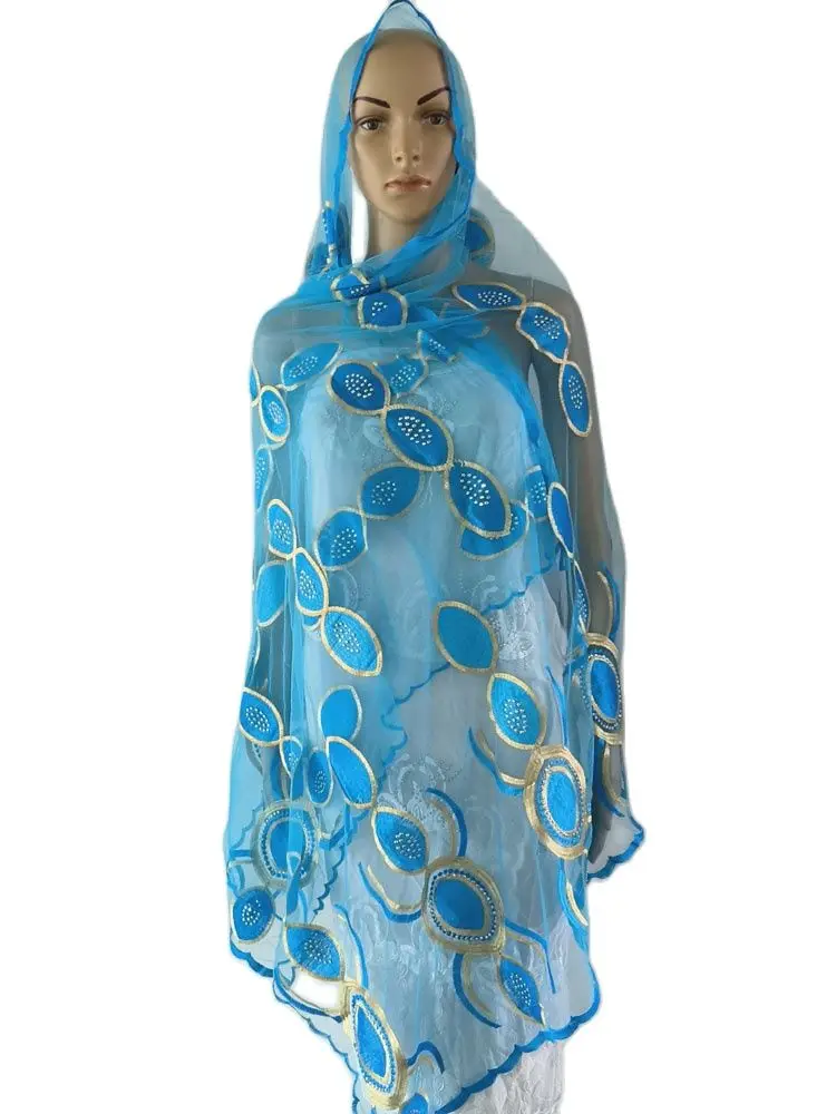 on sale Latest African Muslin Islamic Hijab Dubai Ramadan Net Sequin Embroidery Scarf Pashmina Extremely Soft Turban Women Wraps