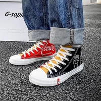 coca cola spring and autumn new embroidered board shoes all match high top canvas shoes student retro mens shoes