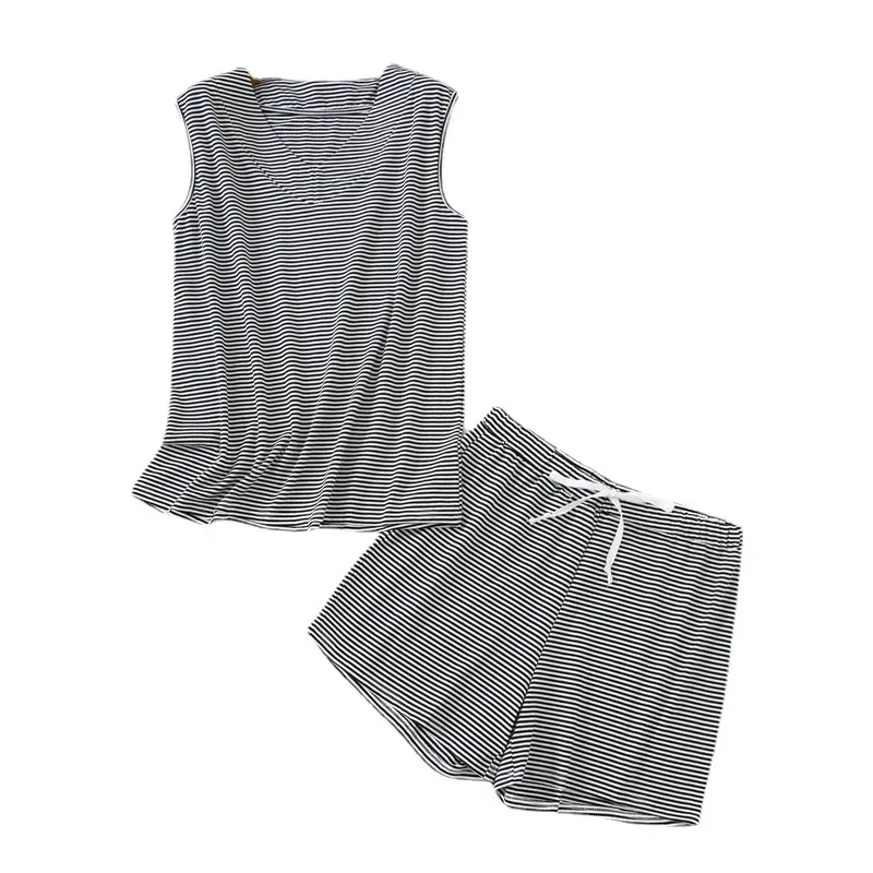 Хлопковый полосатый летний жилет больших размеров домашняя одежда женская для