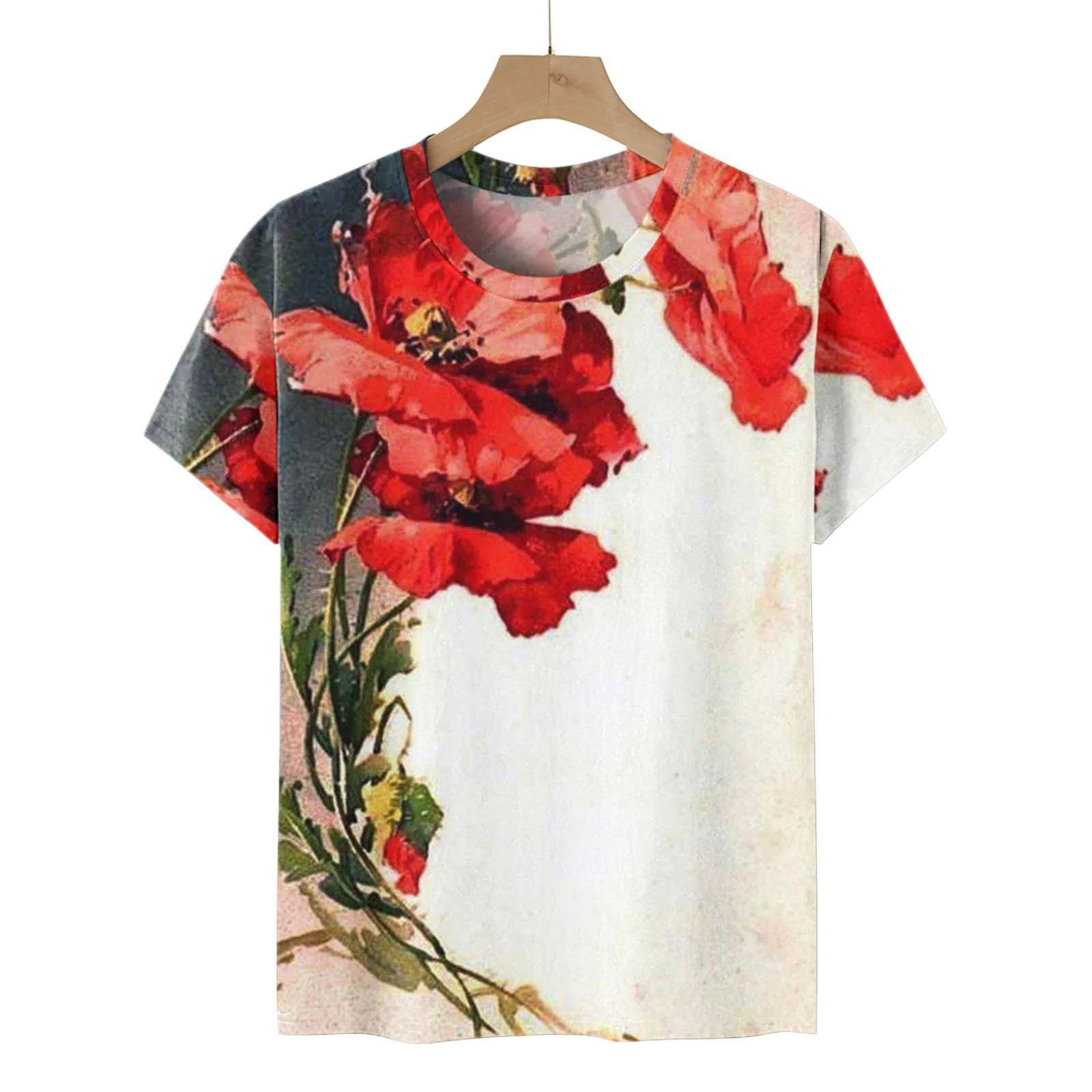 

Женская блуза с коротким рукавом, круглым вырезом и разрезом сбоку