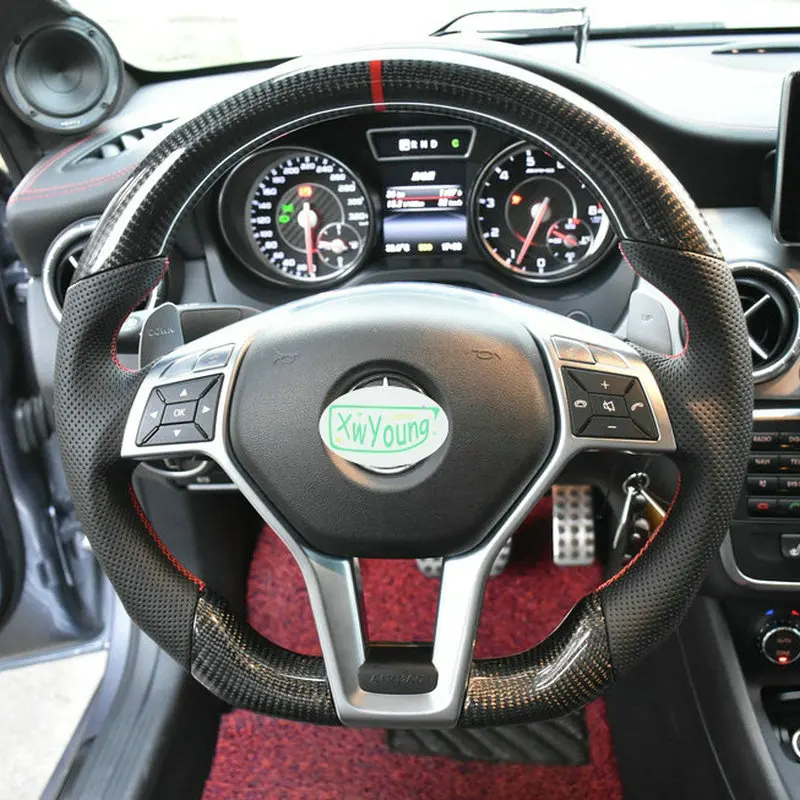 

100% Real Carbon Fiber/Leather Car Steering Wheel For Mercedes-Benz W204 CLA