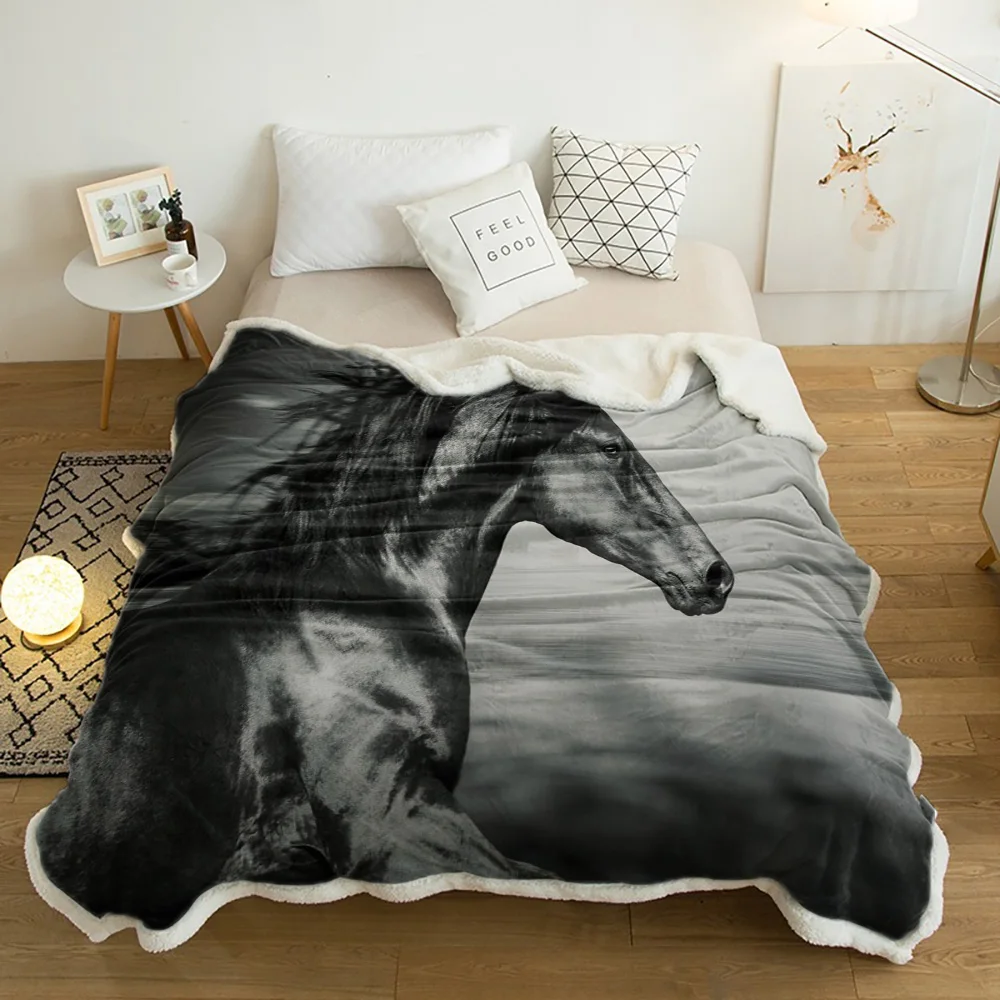 

Animal Black Horse Clouds Plush Throw Blanket Sherpa Fleece Bedspread Blankets Sofa Cover Bedding Picnic Wool Soft Blanket
