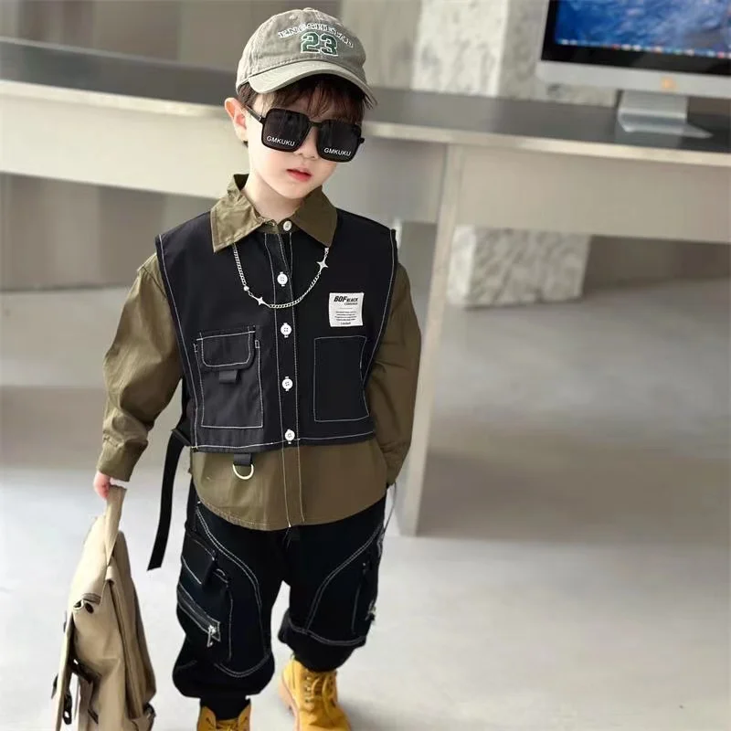 

Boys Spring And Autumn Suit Set Boys Two Piece Cowboy Vest Set Korean Edition Children's Fashionable Two Piece Kids Outfits