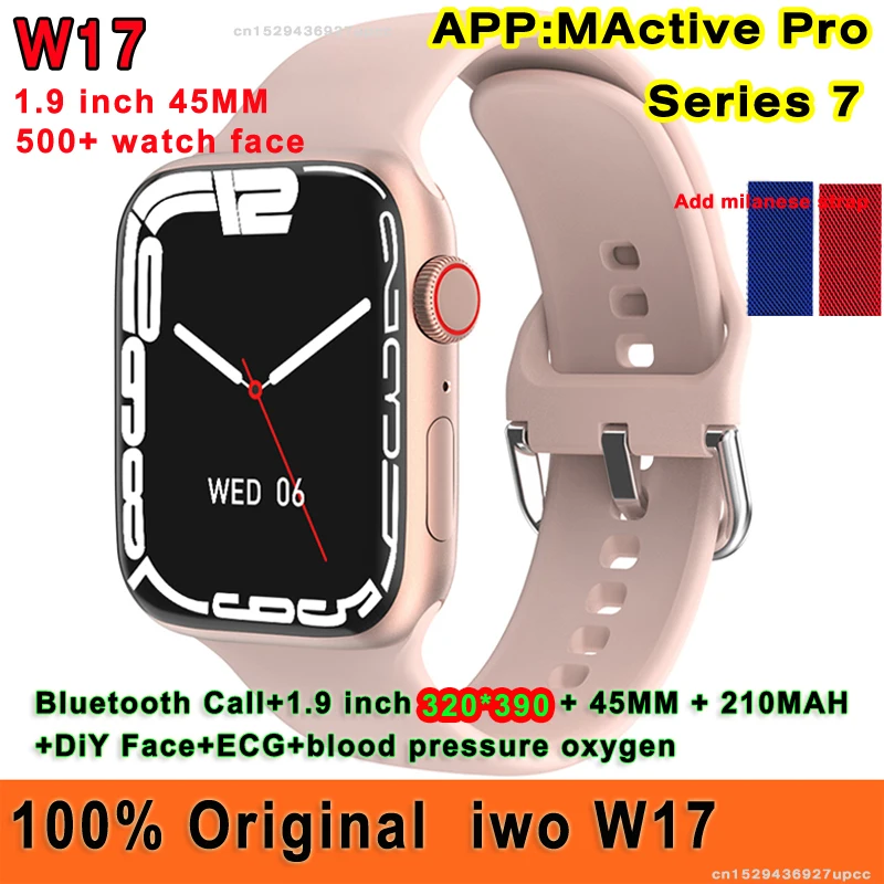 

Original iwo W17 Smart Watch 1.9 inch 45MM 2022 Series 7 Bluetooth Call DiY Face ECG Blood Pressure Oxygen Waterproof Smartwatch