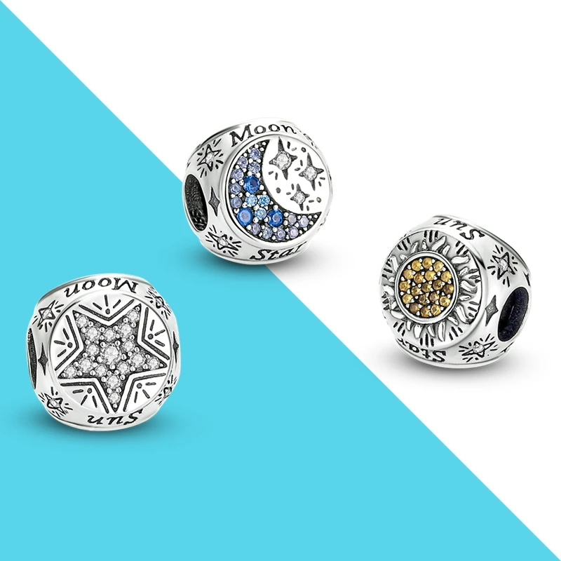 

3 Different Patterns Star Moon and Sun Beads Fit 925 Original Pandora Charms Bracelet Diy 925 Silver Beads Support Droshipping