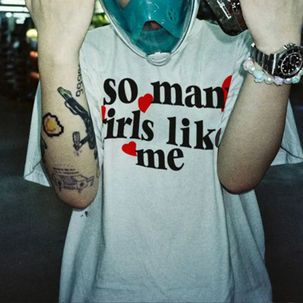 

2023 Summer New Cotton Hiphop Short-sleeved T-shirt Street American Y2K Letter Printing Casual All-match Top Men's Clothing