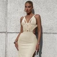 hollow out crochet dress sexy party 2022 summer women clothes casual elegant bodycon luxury knit backless solid dresses sweaters
