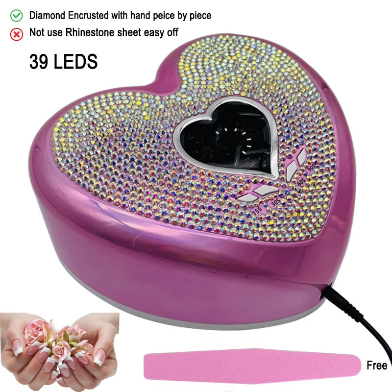 

Cute Heart Shape Nail Lamp with Rhinestone LCD Nail Gel Dryer 96W Pedicure Machine LED light for Nails UV Secador de Unas Pink