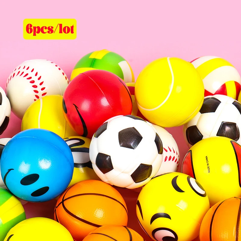 6pcs 6.3cm Stress Balls Grimace Smiley Laugh Face Soft Foam PU Squeeze Squishy Balls Toys for Kids Children Adults